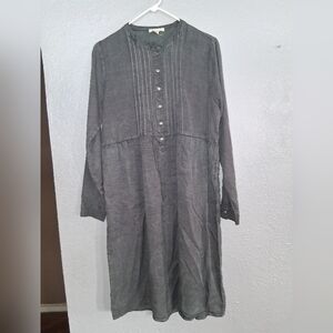 Tea N Rose NWT 100% Tencel Gray Popover 1/2 Button Dress/ Tunic M